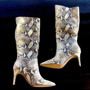 Steve Madden Kinga Natural Snake Pointed-Toe Knee-High Boots, Size 8